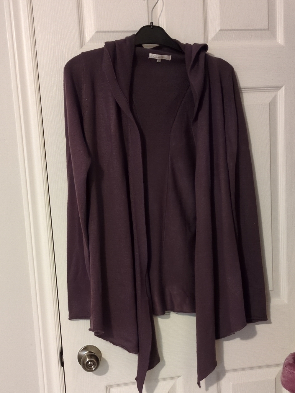 Costa Blanca Open-Front Hooded Cardigan in Plum